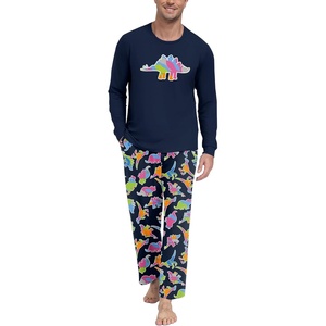 image:imagePrinStory Mens Pajama Sets Loungewear Sleepwear Pjs Lightweight Long Sleeve Shirts amp Bottoms Soft Comfy Sleep Sets S2XLFp Navy Blue Dinosaur