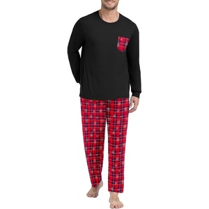 image:imagePrinStory Mens Pajama Sets Loungewear Sleepwear Pjs Lightweight Long Sleeve Shirts and Bottoms Soft Comfy Sleep Sets S4XLBlue Red Plaid Snow