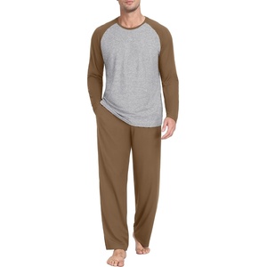 image:imagePrinStory Mens Pajama Sets Loungewear Sleepwear Pjs Lightweight Long Sleeve Shirts and Bottoms Soft Comfy Sleep Sets S4XLC Brown