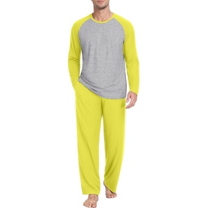 image:imagePrinStory Mens Pajama Sets Loungewear Sleepwear Pjs Lightweight Long Sleeve Shirts and Bottoms Soft Comfy Sleep Sets S4XLC Fluorescent Yellow