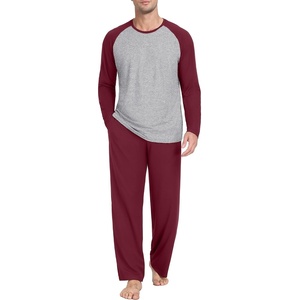 image:imagePrinStory Mens Pajama Sets Loungewear Sleepwear Pjs Lightweight Long Sleeve Shirts and Bottoms Soft Comfy Sleep Sets S4XLC Wine Red