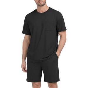 image:imagePrinStory Mens Pajama Sets Sleepwear Lightweight Short Sleeves Crewneck Shirts and Shorts Comfy Soft Casual loungewear Pockets Black S