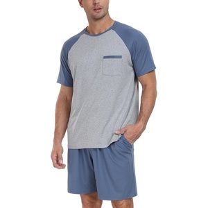 image:imagePrinStory Mens Pajama Sets Summer Pjs Sleepwear Nightwear Lightweight Quick Dry Soft Short Sleeve Sleep Set With Pocket S4XL01gray Blue