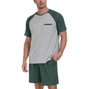 image:imagePrinStory Mens Pajama Sets Summer Pjs Sleepwear Nightwear Lightweight Quick Dry Soft Short Sleeve Sleep Set With Pocket S4XL02green