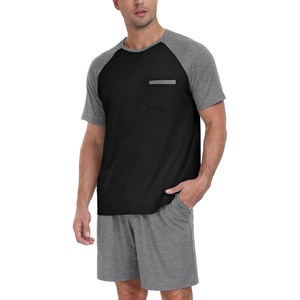 image:imagePrinStory Mens Pajama Sets Summer Pjs Sleepwear Nightwear Lightweight Quick Dry Soft Short Sleeve Sleep Set With Pocket S4XL04dark Gray