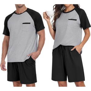 image:imagePrinStory Mens Pajama Sets Summer Pjs Sleepwear Nightwear Lightweight Quick Dry Soft Short Sleeve Sleep Set With Pocket S4XL05black