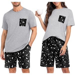 image:imagePrinStory Mens Pajama Sets Summer Pjs Sleepwear Nightwear Lightweight Quick Dry Soft Short Sleeve Sleep Set With Pocket S4XLBlack Star Moon