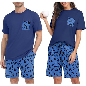 image:imagePrinStory Mens Pajama Sets Summer Pjs Sleepwear Nightwear Lightweight Quick Dry Soft Short Sleeve Sleep Set With Pocket S4XLBlue Cat