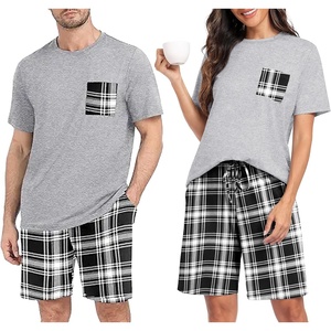 image:imagePrinStory Mens Pajama Sets Summer Pjs Sleepwear Nightwear Lightweight Quick Dry Soft Short Sleeve Sleep Set With Pocket S4XLFp Black White Plaid