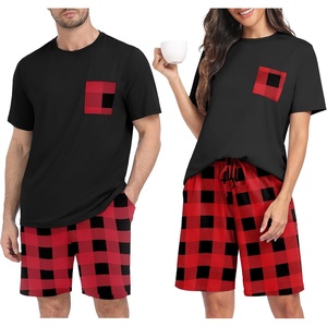 image:imagePrinStory Mens Pajama Sets Summer Pjs Sleepwear Nightwear Lightweight Quick Dry Soft Short Sleeve Sleep Set With Pocket S4XLFp Red Plaid