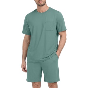 image:imagePrinStory Mens Pajama Sets Summer Pjs Sleepwear Nightwear Lightweight Quick Dry Soft Short Sleeve Sleep Set With Pocket S4XLHaze Blue