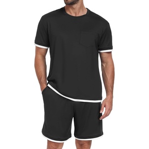 image:imagePrinStory Mens Pajamas Set 2 Piece Summer Pajama Sets Lightweight and Comfy Pjs Set Short Sleeve Loungewear with PocketsBlack