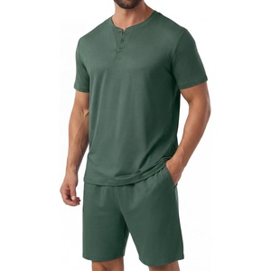 image:imagePrinStory Mens Pajamas Set 2026 Summer Pajama Sets Soft 2 Piece Pjs Set Sleepwear with PocketsDrak Green