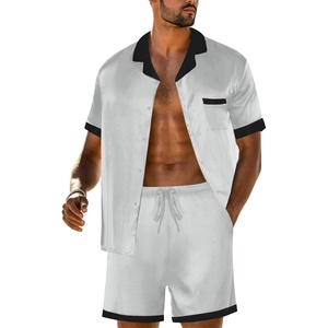 image:imagePrinStory Mens Pajamas Set Satin Silk Pajama For Men Sleepwear Shorts Summer 2 Piece Button Down Set SXXLSilver Gray Black