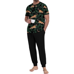 image:imagePrinStory Mens Pajamas Set Short Sleeve Pjs Sets 2 Piece Soft Pajama Henley Neckline Loungewear Sets with PocketsFpblack Panther