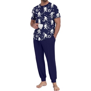 image:imagePrinStory Mens Pajamas Set Short Sleeve Pjs Sets 2 Piece Soft Pajama Henley Neckline Loungewear Sets with PocketsFpblue Ape Man