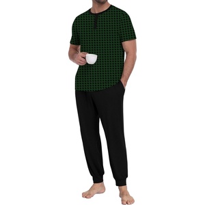 image:imagePrinStory Mens Pajamas Set Short Sleeve Pjs Sets 2 Piece Soft Pajama Henley Neckline Loungewear Sets with PocketsFpgreen Black Bird