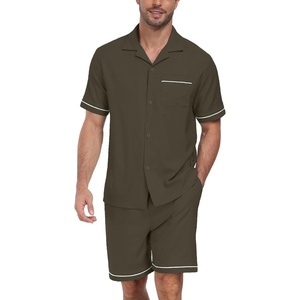 image:imagePrinStory Mens Pajamas Set Short Sleeve Sleepwear Pjs Lightweight TwoPieces Pajama Comfy Loungewear with Pockets S2XLArmy Green