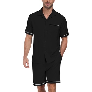 image:imagePrinStory Mens Pajamas Set Short Sleeve Sleepwear Pjs Lightweight TwoPieces Pajama Comfy Loungewear with Pockets S2XLBlack