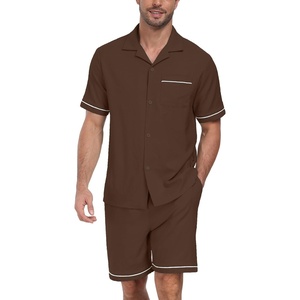 image:imagePrinStory Mens Pajamas Set Short Sleeve Sleepwear Pjs Lightweight TwoPieces Pajama Comfy Loungewear with Pockets S2XLDark Brown