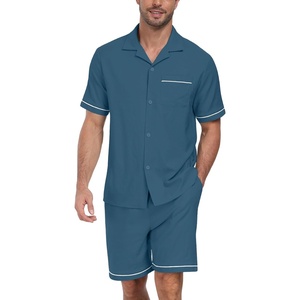 image:imagePrinStory Mens Pajamas Set Short Sleeve Sleepwear Pjs Lightweight TwoPieces Pajama Comfy Loungewear with Pockets S2XLDark Cyan