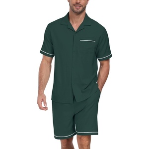 image:imagePrinStory Mens Pajamas Set Short Sleeve Sleepwear Pjs Lightweight TwoPieces Pajama Comfy Loungewear with Pockets S2XLDark Green