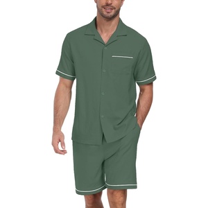 image:imagePrinStory Mens Pajamas Set Short Sleeve Sleepwear Pjs Lightweight TwoPieces Pajama Comfy Loungewear with Pockets S2XLGreen