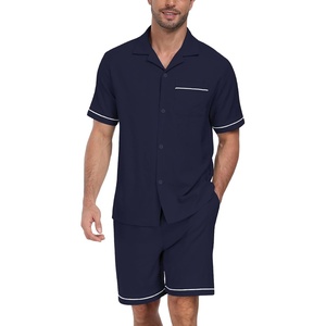 image:imagePrinStory Mens Pajamas Set Short Sleeve Sleepwear Pjs Lightweight TwoPieces Pajama Comfy Loungewear with Pockets S2XLNavy Blue