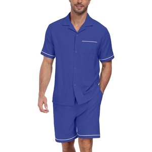 image:imagePrinStory Mens Pajamas Set Short Sleeve Sleepwear Pjs Lightweight TwoPieces Pajama Comfy Loungewear with Pockets S2XLRoyal Blue