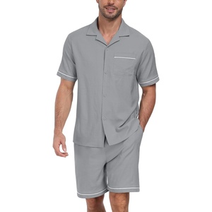 image:imagePrinStory Mens Pajamas Set Short Sleeve Sleepwear Pjs Lightweight TwoPieces Pajama Comfy Loungewear with Pockets S2XLSilver Gray