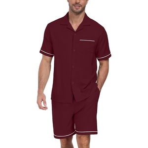 image:imagePrinStory Mens Pajamas Set Short Sleeve Sleepwear Pjs Lightweight TwoPieces Pajama Comfy Loungewear with Pockets S2XLWine Red