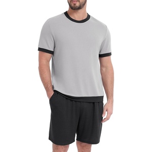 image:imagePrinStory Mens Pajamas Set Short Sleeve Sleepwear Pjs Soft Nightwear 2 Piece Loungewear with Pockets S2XLLight Gray Black