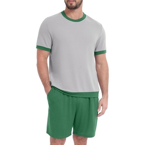image:imagePrinStory Mens Pajamas Set Short Sleeve Sleepwear Pjs Soft Nightwear 2 Piece Loungewear with Pockets S2XLLight Gray Green