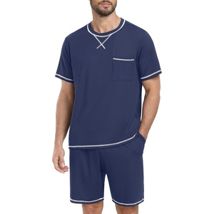 image:imagePrinStory Mens Pajamas Set Sleepwear Lightweight Short Sleeve Shirts and Shorts Soft 2 Piece Lounge Set Cozy Nightwear