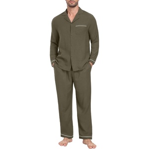 image:imagePrinStory Mens Pajamas Set Sleepwear Pjs Lightweight Long Sleeve Button Down Notched Collar Pajama Comfy Sleep Sets S2XL1army Green