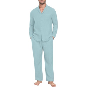 image:imagePrinStory Mens Pajamas Set Sleepwear Pjs Lightweight Long Sleeve Button Down Notched Collar Pajama Comfy Sleep Sets S2XL2cyan Blue