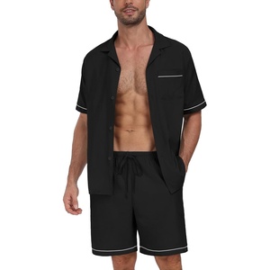 image:imagePrinStory Mens Pajamas Set Sleepwear Pjs Lightweight Short Sleeve Pajama 2 Piece Comfy Loungewear with Pockets S2XLBlack