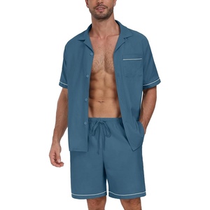 image:imagePrinStory Mens Pajamas Set Sleepwear Pjs Lightweight Short Sleeve Pajama 2 Piece Comfy Loungewear with Pockets S2XLDark Cyan