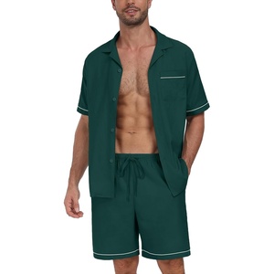 image:imagePrinStory Mens Pajamas Set Sleepwear Pjs Lightweight Short Sleeve Pajama 2 Piece Comfy Loungewear with Pockets S2XLDark Green