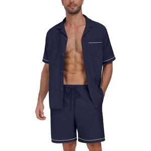 image:imagePrinStory Mens Pajamas Set Sleepwear Pjs Lightweight Short Sleeve Pajama 2 Piece Comfy Loungewear with Pockets S2XLNavy Blue