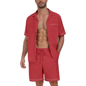 image:imagePrinStory Mens Pajamas Set Sleepwear Pjs Lightweight Short Sleeve Pajama 2 Piece Comfy Loungewear with Pockets S2XLRed