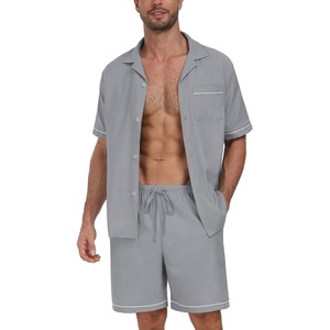 image:imagePrinStory Mens Pajamas Set Sleepwear Pjs Lightweight Short Sleeve Pajama 2 Piece Comfy Loungewear with Pockets S2XLSilver Gray