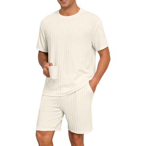 image:imagePrinStory Mens Pajamas Set Summer Pjs Sets Lightweight Short Sleeve Pajama Shorts Set Soft Sleepwear Loungewear with PocketsApricot