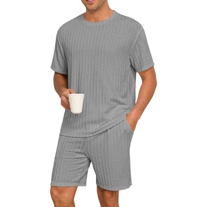 image:imagePrinStory Mens Pajamas Set Summer Pjs Sets Lightweight Short Sleeve Pajama Shorts Set Soft Sleepwear Loungewear with PocketsSilver Gray