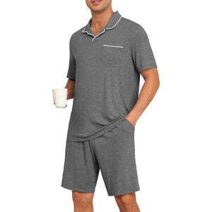 image:imagePrinStory Mens Pajamas Set Summer Pjs Sets Lightweight Short Sleeve Pajama Soft Sleepwear Loungewear with PocketsDark Gray