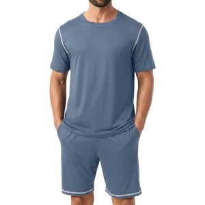 image:imagePrinStory Mens Pajamas Set Summer Pjs Sets for Men 2 Piece Pajamas Sets Soft Lounge Wear with PocketsGray Blue