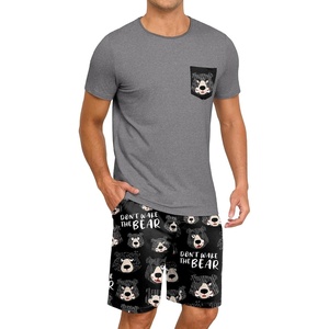 image:imagePrinStory Mens Summer Pajamas Set Lightweight Pjs Sets Short Sleeve Pajama Shorts Set Soft Sleepwear Loungewear with PocketsBlack Bear Gray