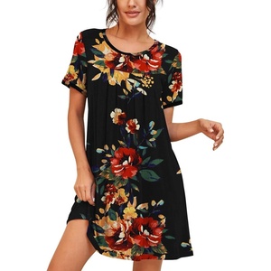 image:imagePrinStory Nightgowns for Women Short Sleeve Night Gowns Pleated Sleep Shirt Ladies Nightshirt Soft SleepwearA05 Fpbrown Black