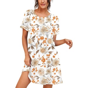 image:imagePrinStory Nightgowns for Women Short Sleeve Night Gowns Pleated Sleep Shirt Ladies Nightshirt Soft SleepwearFpwhite Sketch Rose