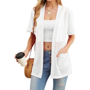 image:imagePrinStory Short Sleeve Cardigans for Women Lightweight Sheer Knit Casual Cover Up with Pockets Summer 2026 Outfit1 White